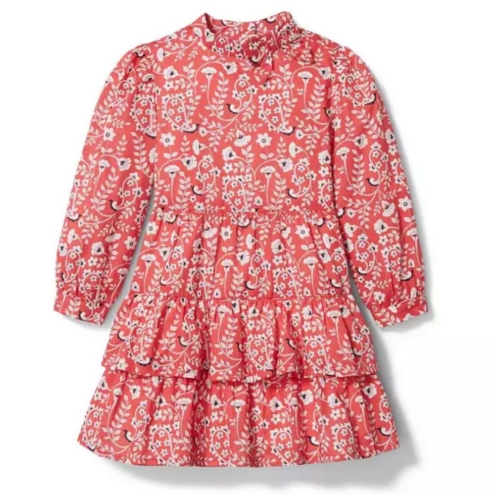Janie and Jack Tiered Ruffle Hem Red Floral Dress Size 5